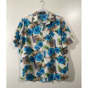 Hawaiian Shirt Blue Hibiscus Flowers Size Men’s Large